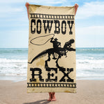 Mike Harris, Cowboy Rex - Dinosaurs And Cowboys - Beach Towel